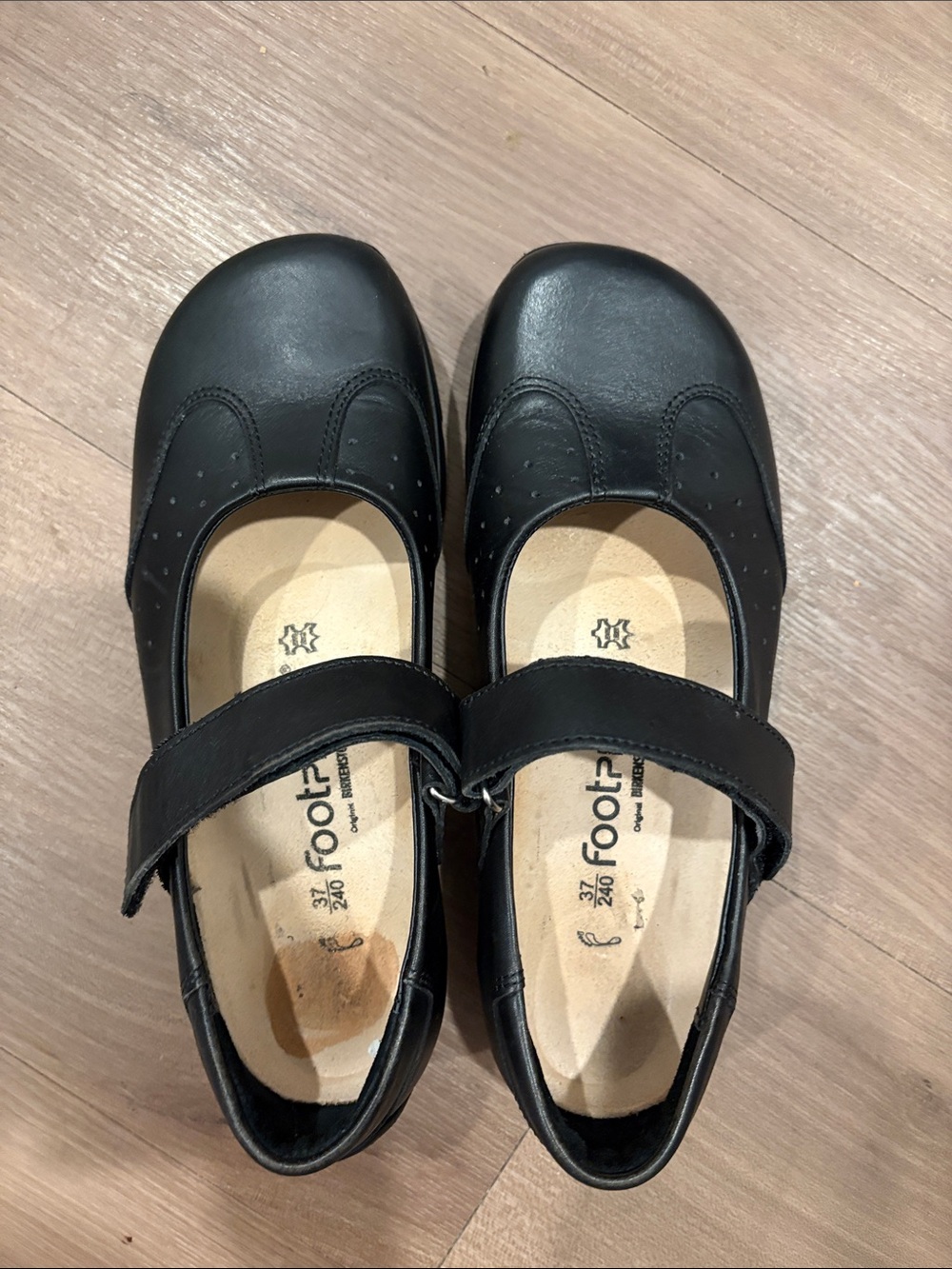 Footprints Birkenstock Mary Jane Shoes Black Leather Hook Loop US 6.5 Comfort